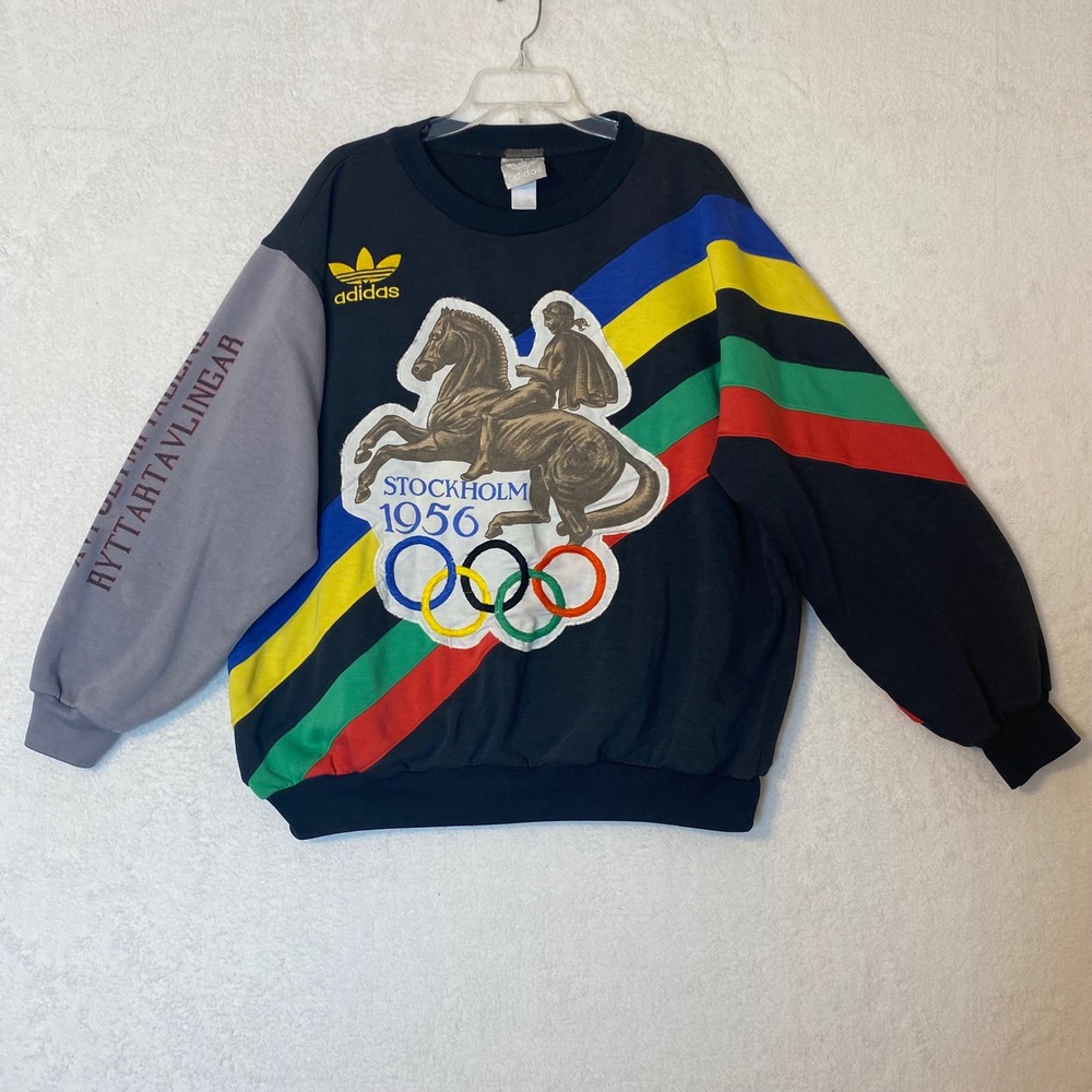 Vintage Adidas Stockholm 1956 Olympic Equestrian Sweatshirt Black Multi Color L